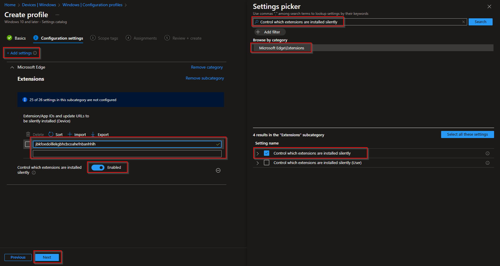 Configuring the Basics tab with profile name and description